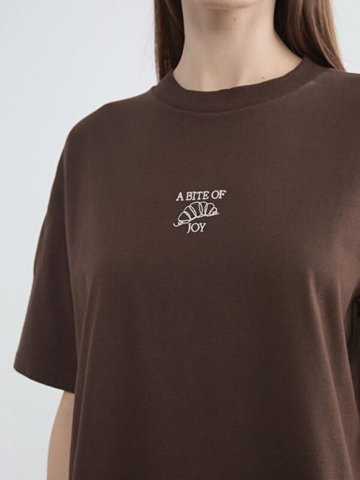 Bisiklet Yaka Bask?l? Kad?n Ti??rt