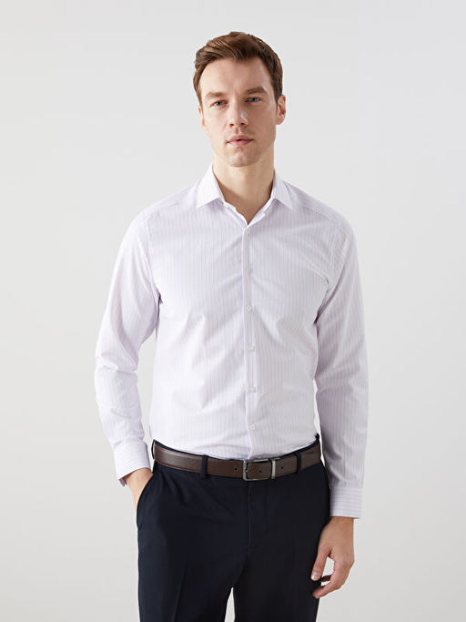 Slim Fit Uzun Kollu ?izgili Poplin Erkek G?mlek
