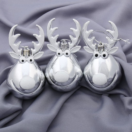 Ёлочные игрушки 3 шт. Зимнее волшебство. Весёлый олень пластик, 116 см, серебро  фото 2