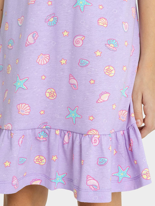 Сорочка ночная для девочек фиолетовая с текстом и рисунком ракушек - Mark formelle фото 4