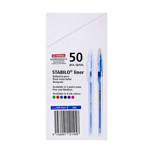 Цена за 50 шт. Ручка шариковая Stabilo Liner 808F, для письма, узел 0.5 мм, синяя