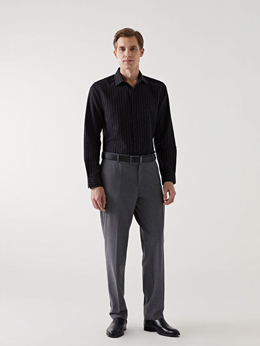 Slim Fit Uzun Kollu ?izgili Gabardin Erkek G?mlek