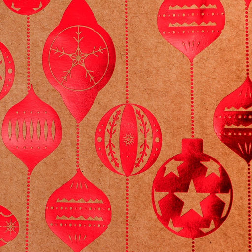 Цена за 4 шт. Пакет крафт с тиснением, круглая ручка, «Ёлочные игрушки» 15×21×8 см