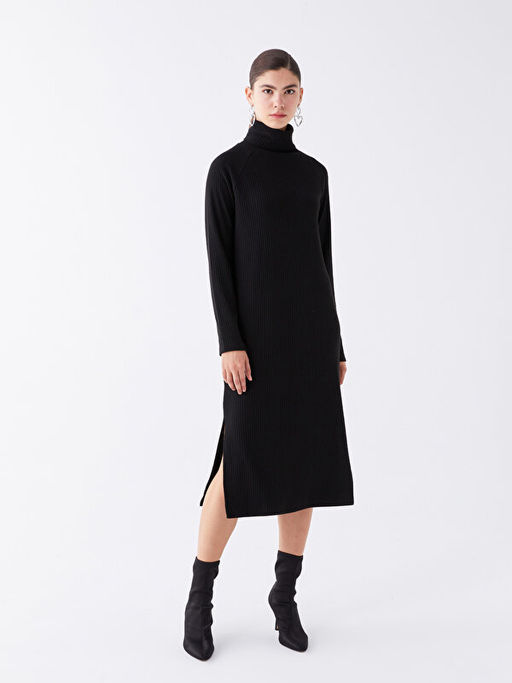 Bal?k?? Yaka D?z Uzun Kollu Kad?n Triko Elbise