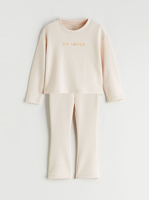 Bask?l? K?z Bebek Sweatshirt ve E?ofman Alt?