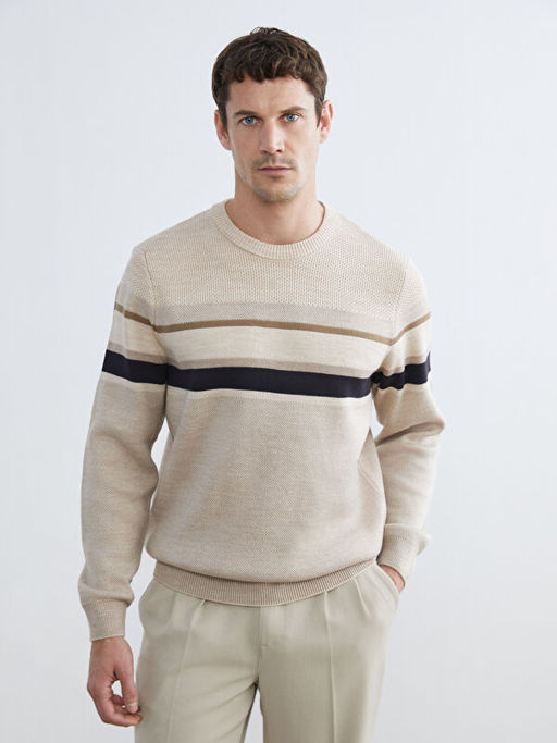 Bisiklet Yaka ?izgili Erkek Triko Kazak