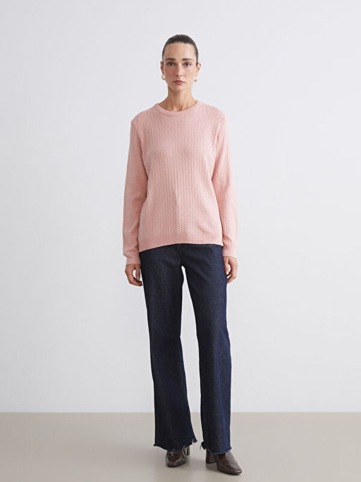 Bisiklet Yaka Kendinden Desenli Kad?n Triko Kazak