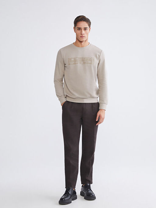 Bisiklet Yaka Bask?l? Erkek Sweatshirt