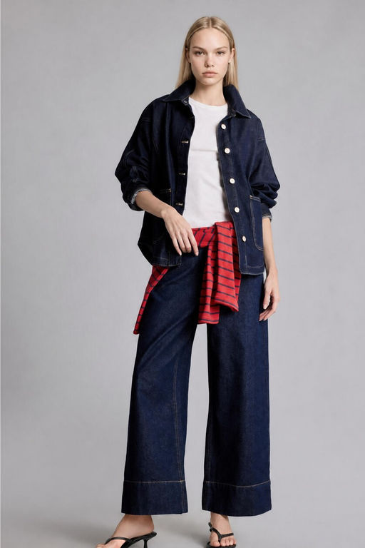 %100 Pamuk Oversize Jean Ceket - Defacto фото 2