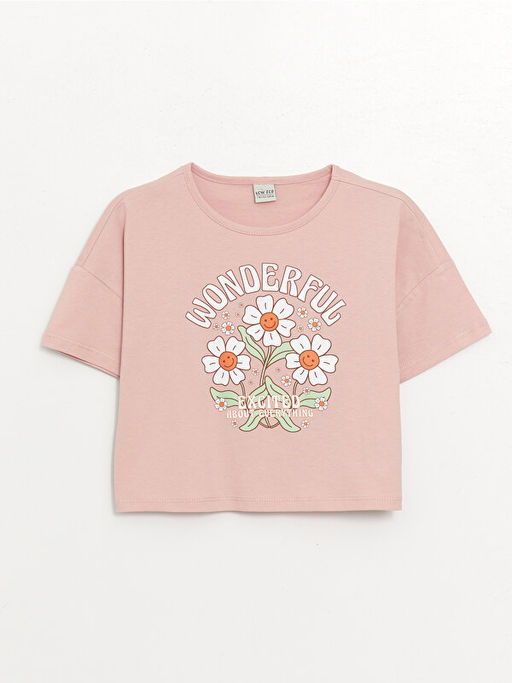 Bisiklet Yaka Bask?l? K?sa Kollu K?z ?ocuk Ti??rt