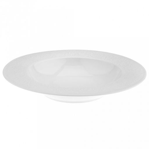 "Русь" Тарелка глубокая фарфоровая д223мм h38мм, 400мл, белый, рельефный декор (Китай)