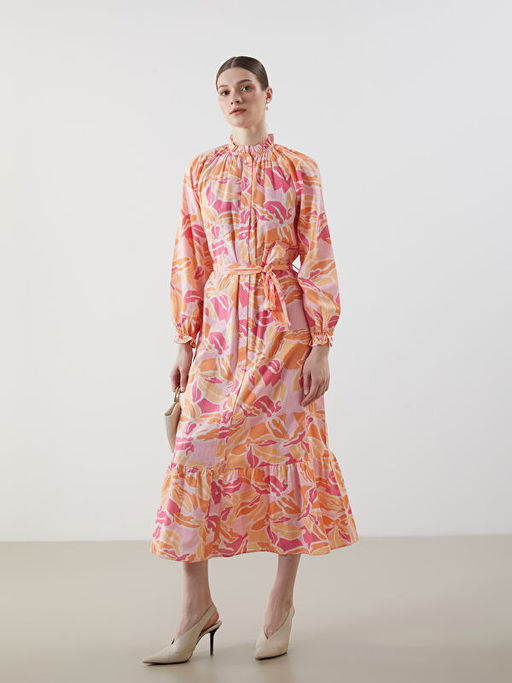 F?rf?rl? Dik Yaka ?i?ekli Kad?n G?mlek Elbise