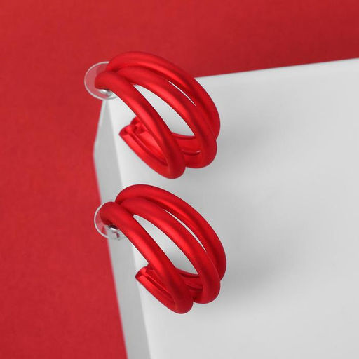 Серьги кольца тройные QF «Боттега», d=3.5, красные