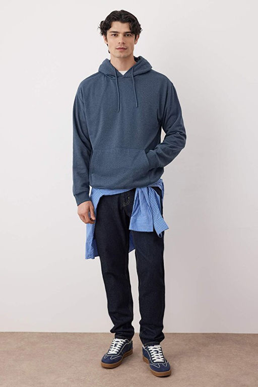 Indigo Oversize/Geni_ Kesim Kap__onlu __i Polar/S_cak Tutan Sweatshirt TMNAW23SW00195 - Trendyolmilla фото 2