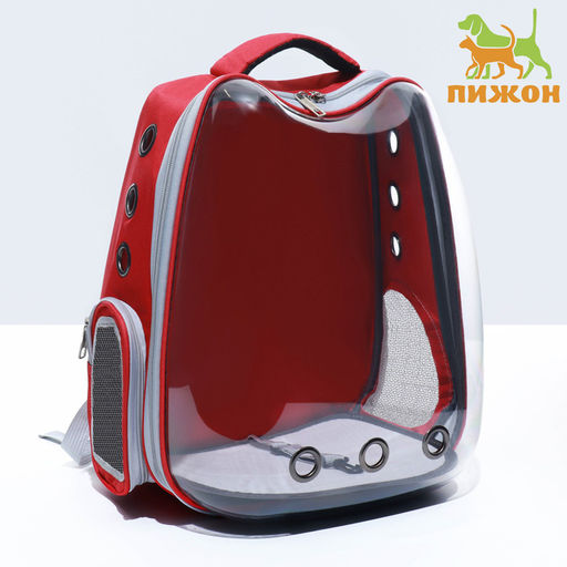 Рюкзак для переноски Котик, прозрачный, 32 х 28 х 42 см, красный