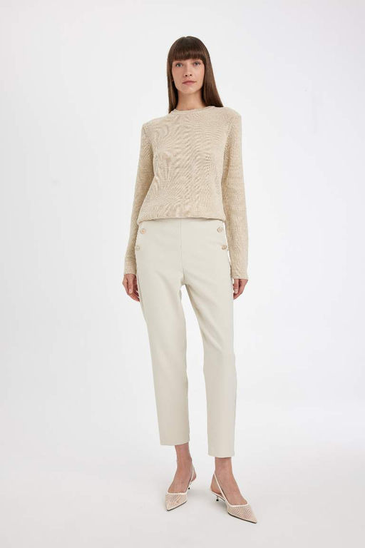 Свитер-туника из блестящей ткани обычного кроя с круглым вырезом - Defacto фото 2