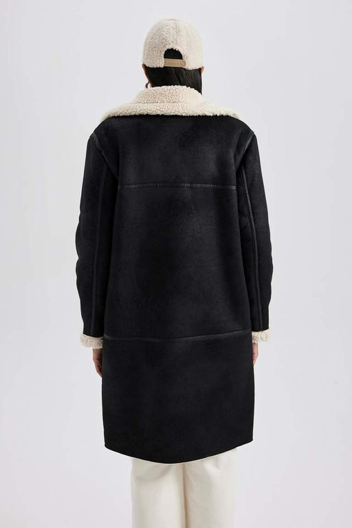 Парка замшевого пальто стандартного кроя с плюшевой подкладкой - Defacto фото 10