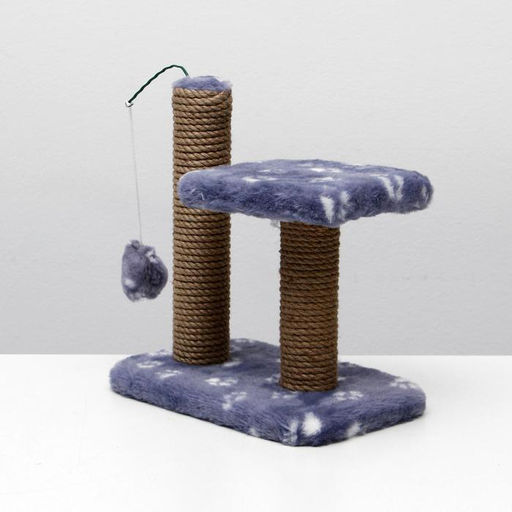 Когтеточка для котят двойная, 30 х 20 х 34 см, джут, серая с лапками - Пижон фото 3