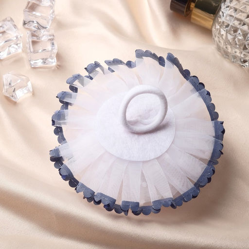 Цена за 6 шт. Бант для волос на резинке «Школьница», волнушка горошек синие края, d=11 см, сине-белый