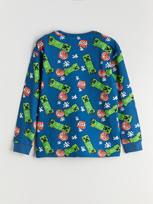 Bisiklet Yaka Minecraft Bask?l? Erkek ?ocuk Pijama Tak?m?
