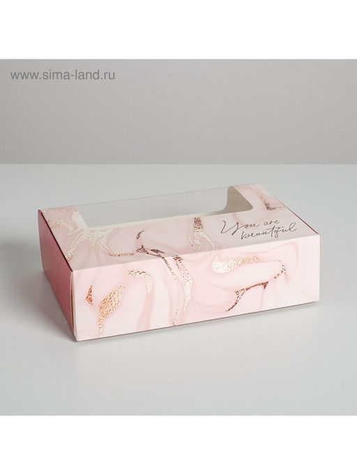 Цена за 5 шт. Коробка для эклеров, кондитерская упаковка, 5 вкладышей, You are Beautiful, 25.2×15×7 см