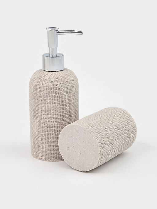Набор для ванной «Плетение», 2 предмета, дозатор для мыла, стакан, бежевый