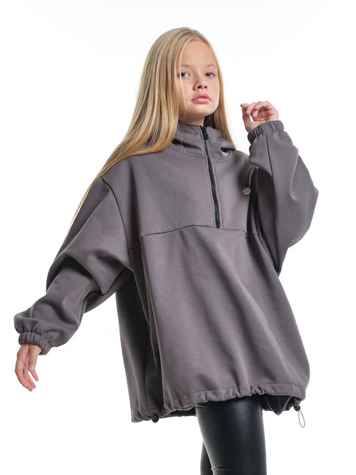 Худи оверсайз с капюшоном на молнии утепленное с карманом UD 8038 графит - Mini maxi фото 7