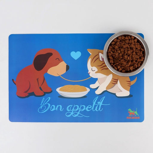 Коврик под миску Пижон «Вместе вкуснее» с нескользящим основанием 43×28 см