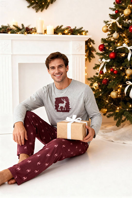 Bordo Geyik Bask_l_ Regular Fit _rme Pijama Tak_m_ TMNAW25PT00040 - Trendyolmilla фото 2
