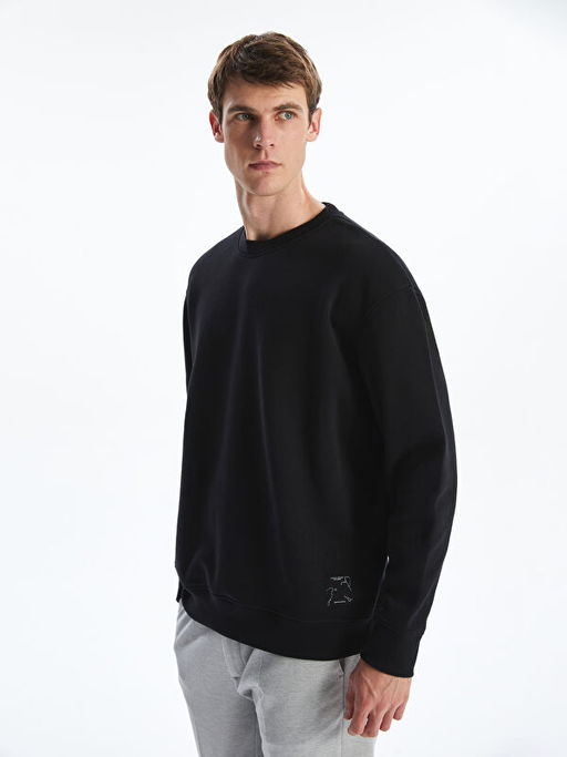 Bisiklet Yaka Uzun Kollu Erkek Kal?n Sweatshirt