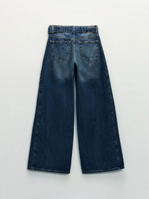 Джинсы wide leg с декоративными складками и поясом / Zarina  фото 2