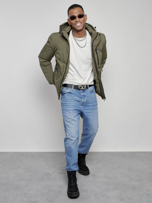 Куртка мужская зимняя с капюшоном спортивная великан цвета хаки 8335Kh - Wonderrman фото 15