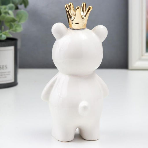 Фигурка керамика «Мишка в короне», бело-чёрный с золотом, 14.5×7×7 см