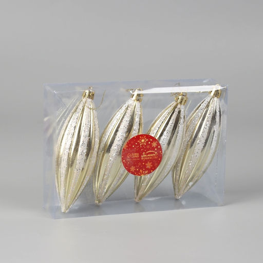 Ёлочные игрушки набор 4 шт. Сосулька полосатая блестящая 13.54.5 см, золотисто-белый - Зимнее волшебство фото 2