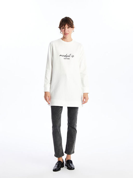 Bisiklet Yaka Bask?l? Kad?n Sweatshirt Tunik