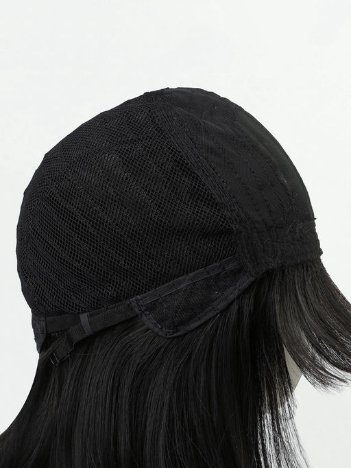 Парик искусственный, с чёлкой, имитация кожи, 30 см, 160 г, чёрный(#SHT3)