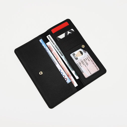 Кошелёк на кнопке, отдел для купюр, для карт, цвет чёрный - Simaland фото 3