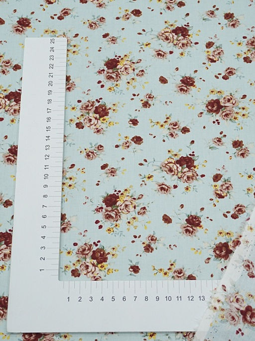 Импорт. хлопок Букеты роз на св.бирюзе, ш.1.48м, хлопок-100%, 105гр/м.кв - Купава фото 4
