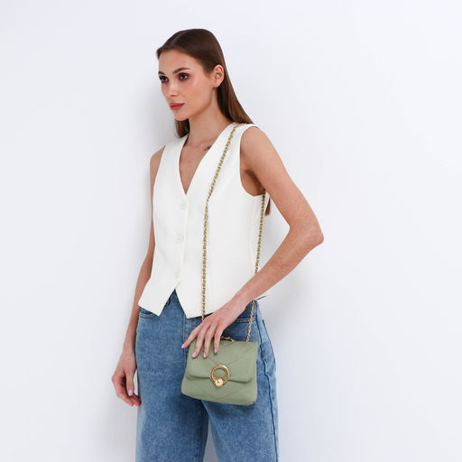 Сумка женская мессенджер на клапане, 17.5×6×14.5 см, оливковая