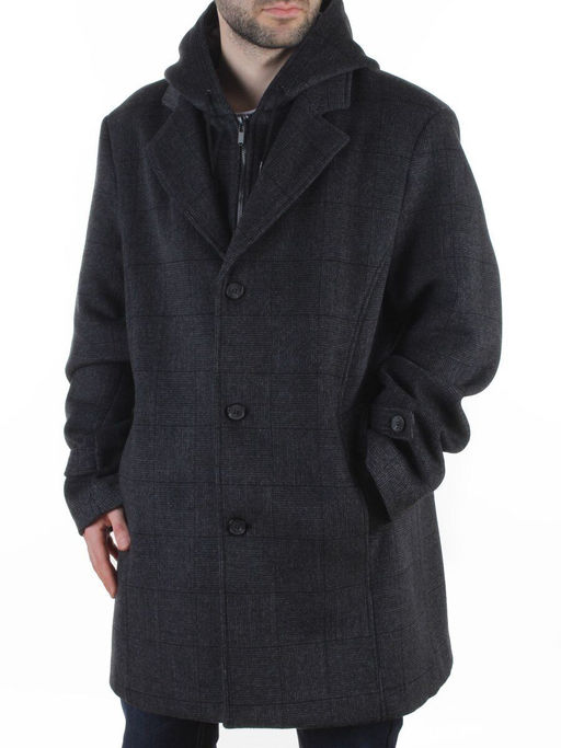 475646502 DK. GRAY Пальто демисезонное мужское со съемным капюшоном (65% шерсть, 35% кашемир)