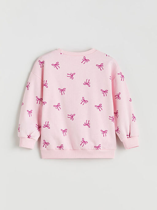Bisiklet Yaka Fiyonk Bask?l? K?z ?ocuk Sweatshirt 2li