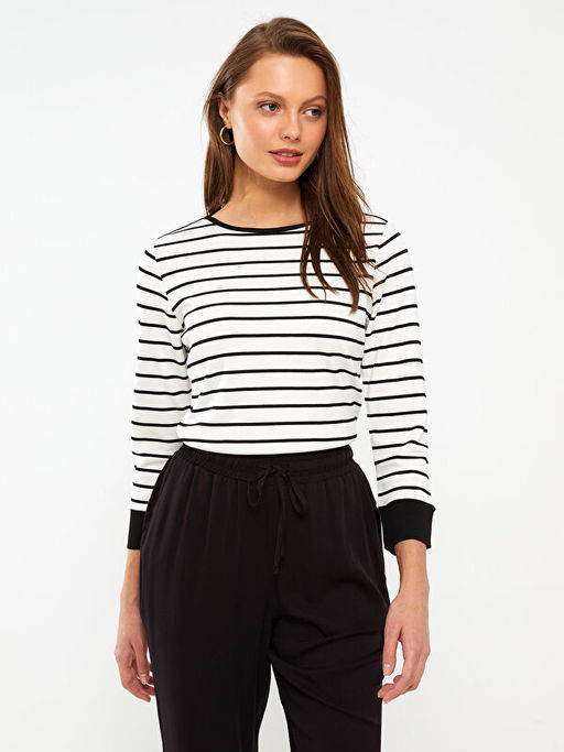 Kay?k Yaka ?izgili Kad?n Ti??rt - Waikiki фото 2