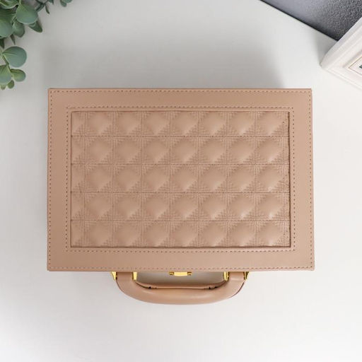 Шкатулка кожзам для украшений чемодан Крупная клетка бежевая 9х25х17 см - Simaland фото 5