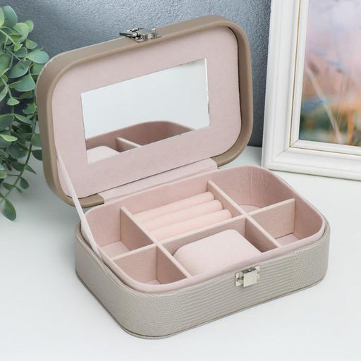 Шкатулка кожзам под часы 1 деление и бижутерию Рептилия серая комбинированная 7х14х20 см - Simaland фото 2