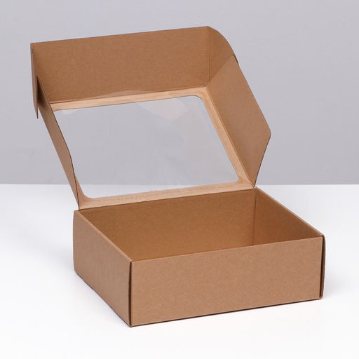 Цена за 5 шт. Коробка - шкатулка с окном, бурая, 27×21×9 см