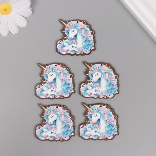 Цена за 10 шт. Декор для творчества дерево Семья единорогов, 4?4.2?0.3 см