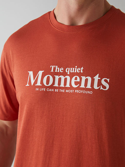 Bisiklet Yaka Bask?l? Penye Erkek Ti??rt