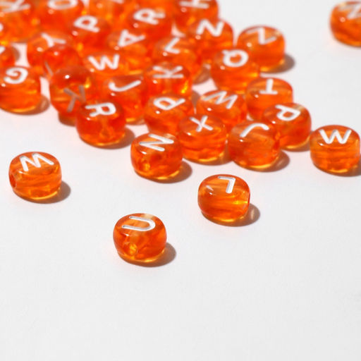 Цена за 2 шт. Бусины для творчества из акрила «Английский алфавит», МИКС, 7×4 мм, набор 10 г, прозрачно-оранжевые