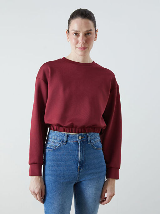 Bisiklet Yaka Crop Kad?n Sweatshirt