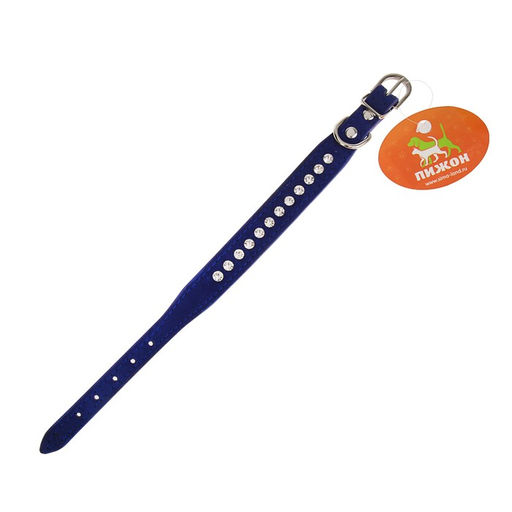 Ошейник Бархат и стразы, 31 х 1,3/2 см, ОШ 22-28 см, синий - Пижон фото 3